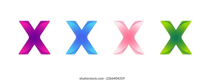 Letter X logo in four different colors, smoothly transitioning in a gradient. A vibrant and stylish design. Modern vector illustration symbol.