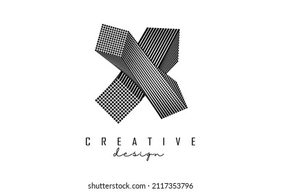 Letter X Logo with geometric 3d shape. Vector illustration with luxury concept for architecture, corporate, business or urban city skyline Real Estate. Linear creative monochrome monogram outline icon