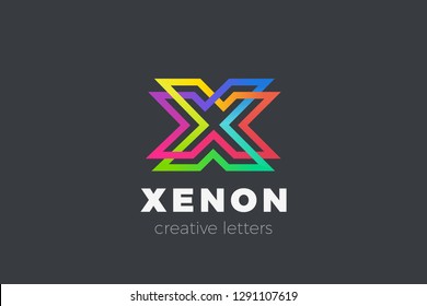 Letter X Logo Geometric Font design vector template Linear style. Infinite looped color line Monogram Logotype concept icon.