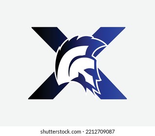 logotipo de letra X con gladiador, gimnasio e icono de fitness