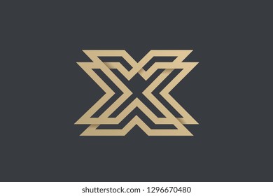 Letter X Logo Gold Geometric Font design vector template Linear style. Infinite looped color line Monogram Logotype concept icon.