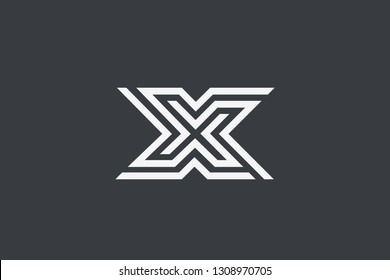 Letter X Logo Gold Geometric Font design vector template Linear style. Infinite looped color line Monogram Logotype concept icon.