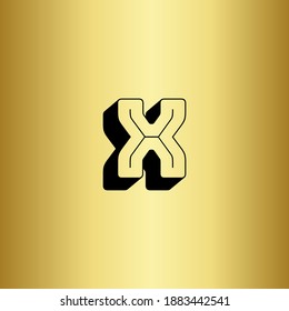 Letter X logo with a golden background. Monogram letter X 3d with shadows and gold background