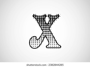 Logotipo de letra X en estilo de puntos de medio tono, diseño de vector de tipo lotipo de forma distorsionada.