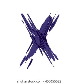 Letter X logo hand drawn with dry brush. Rough strokes style. Vector grunge style design elements for T-shirt, label, badge, card or poster.