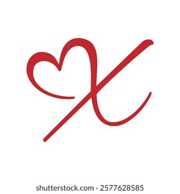 Letter X logo with heart icon, Letter X heart simple modern and unique logo, Letter X abstract logo, Beauty and Fashion logo with letter X