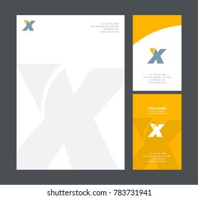 Letter X Logo icon with business card and letter head.  Stationery vector template. 
