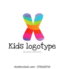 Letter X logo icon design template elements. Kid style logotype and font
