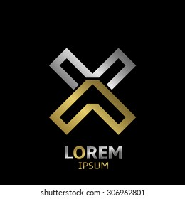 Letter X logo icon with golden and silver parts. Vector illustration