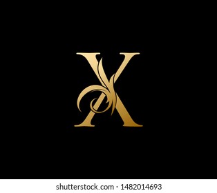 Letter X Logo Icon . Initial Letter X Design Vector Luxury Gold Color.Print monogram initials stamp sign symbol.