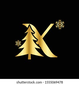 Letter X Logo Icon. Initial letter X  Design Vector Gold Color