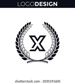 Diseño de plantilla vectorial de icono de logotipo de carta X. Diseño del logotipo del escudo floral.