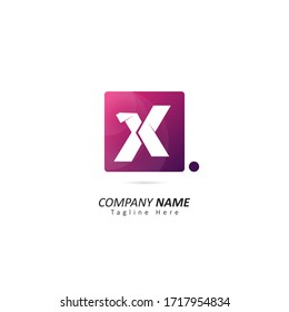 letter X logo inside a square with origami concepts and dot element. Design vector illustration logo for company