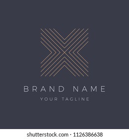 Letter X Logo Luxury Old Navy Gold, Logo Template, Icon, abstract, Unusual geometric, Striped