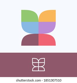 Letter X logo made of block pattern with pretty dim colors. Vector template perfect to use in a cute corporate identity, greeting packaging, wedding posters, clothes design, and others. 