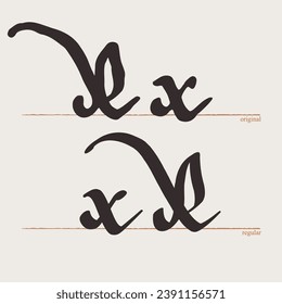 Letter X logo. Medieval script type. Original and regular calligraphy. Middle Ages Gothic set. Vintage blackletter Germanic font for fairytale, Fraktur headline, oldschool header, heraldry manuscript.