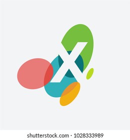 Letter x logo with the letter x in the negative space in white and and colorful ovals in the background.