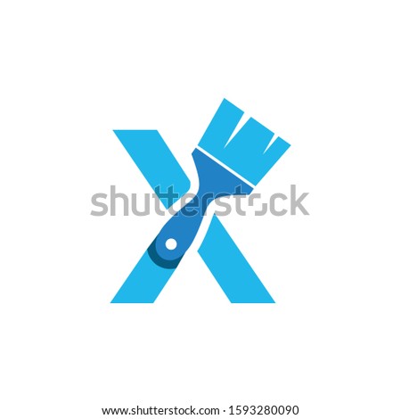 Letter X Logo With Paint Brush Design. Home Building Decoration Icon Graphic. Digital Painting Proffesional Vector.