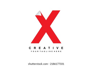 letter X logo with paper bend. red letter X design. suitable for business, product marketing, company, etc
