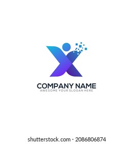 Letter X logo people technology