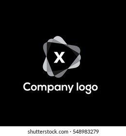 Letter X logo in Play button icon. Rounded triangle  icon.  Vector design element suitable for social media, app icon, corporate identity, card, labels or posters. Triangle sign (symbol, logo element)