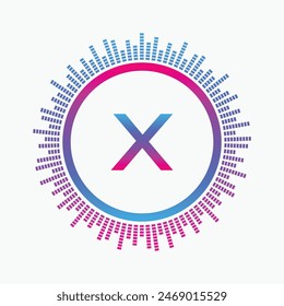 letter X Logo with Pulse music player element. Logo template electronic music, equalizer, dj, nightclub, disco. Audio wave logo concept, Multimedia