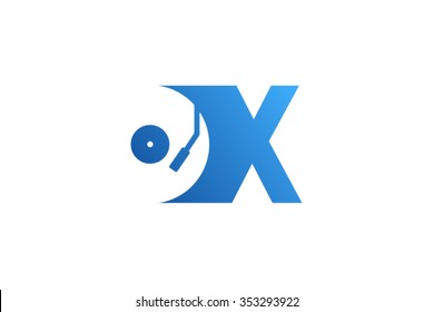 Letter X Logo, record vinyl logo design.