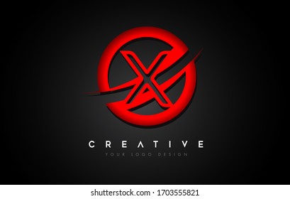 Letter X Logo with a Red Circle Swoosh Design. Creative Uppercase Letter Design Vector Illustration.