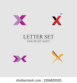 letter X logo set design for shop, company, business brand on gray background