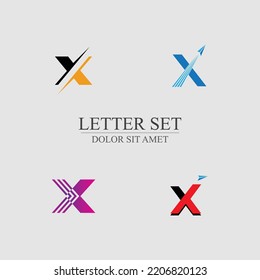 letter X logo set design for shop, company, business brand on gray background