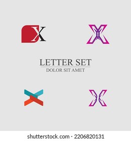 letter X logo set design for shop, company, business brand on gray background