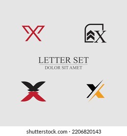 letter X logo set design for shop, company, business brand on gray background