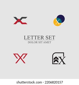 letter X logo set design for shop, company, business brand on gray background