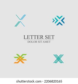 letter X logo set design for shop, company, business brand on gray background