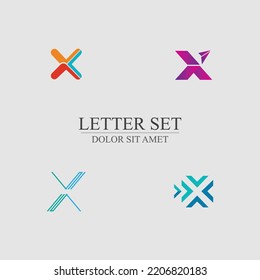 letter X logo set design for shop, company, business brand on gray background