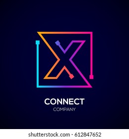 Letter X logo, Square shape, Colorful, Technology and digital abstract dot connection