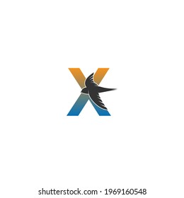 Letter X logo with swift bird icon design vector template