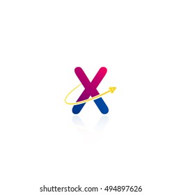 Letter X logo with swoosh and rocket
