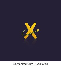 Letter X logo with swoosh and rocket