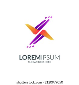 combinación de plantillas de logotipo de letra X con forma de tecnología