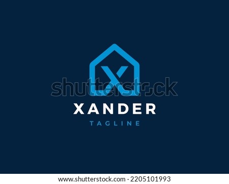 Letter X logo template. House shape logotype. Vector icon.
