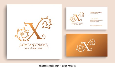Plantilla de logotipo de carta X. Monnograma, delicado diseño floral. Logo personal. Diseño de vectores.