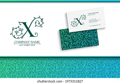 Letter X logo template. Monnogram, delicate floral design. Personal logo. Vector design.