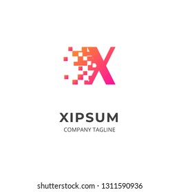Letter X logo template with soft gradient color. Creative logo with pixel dot design style. Can be use as symbol and icon for your business identity.