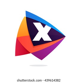 Letter X logo in triangle intersection icon. Multicolor vector letters for app icon, corporate identity, card, labels or posters.