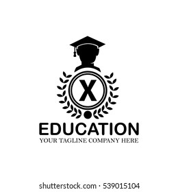 Letter X Logo With Vector Education Gown or Hat Icon Black