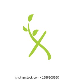 Letter X Logo Vector With ornament Leaf 001