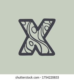 Letter X logo with waves line pattern. Perfect font for water or desert design, landscape print, travel card and ecology concepts, etc.