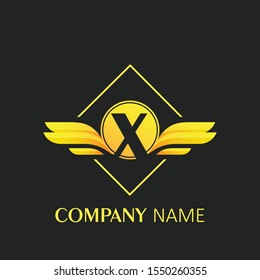 letter X logo with wings design element concept
