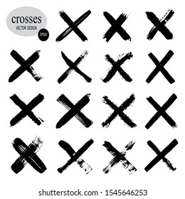 Letter X logo.Cross sign graphic symbol. Set of hand-drawn signs.Crossed brush strokes.Vector illustration